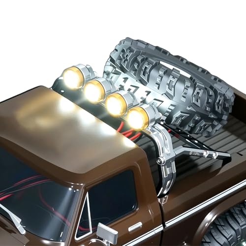 Aluminum Roll Bar with 4 LED Light Bar Roof Lamp Set for 1/18 TRX4M F-150 High Trail Crawler Truck,Chrome(2.0 Upgrade Version) - color: Chrome