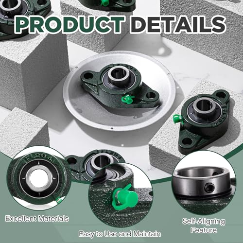 Threlaco 10 Pack UCFL204-12 Pillow Block Bearing 3/4 in Bore Shaft Flange Mount Ball Bearing Unit 2-Bolt, Self Aligning Cast Iron Housing, Set Screw Locking Style Flange Pillow Block - style: UCFL204-12