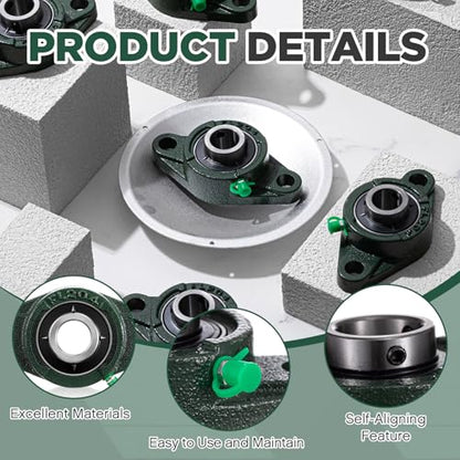 Threlaco 10 Pack UCFL204-12 Pillow Block Bearing 3/4 in Bore Shaft Flange Mount Ball Bearing Unit 2-Bolt, Self Aligning Cast Iron Housing, Set Screw Locking Style Flange Pillow Block - style: UCFL204-12