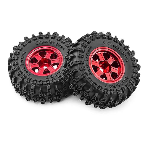 0.7" Aluminum Beadlock Wheel & Crawler Tire Set for 1/30 RC Crawler, CNC Rims, 40 x 16 mm Tires, Includes Screwdriver, Pre-Assembled 4 pcs, Red - color: Red, size: Rock-Trail-Clean-Out