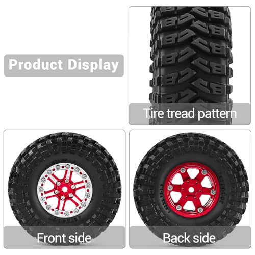 1.3" Wheels and Tires 70mm (2.76in) for SCX24 TRX4M 1/18 1/24 RC Crawler Upgrade Parts (Red, 4Pcs) - color: Red-3