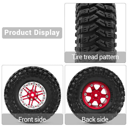 1.3" Wheels and Tires 70mm (2.76in) for SCX24 TRX4M 1/18 1/24 RC Crawler Upgrade Parts (Red, 4Pcs) - color: Red-3