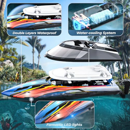 BEZGAR 2 Pack 12 Inch 30 KPH Fast RC Boats with LED Lights & Case | 30 KPH Speed remote control boats; 8-Shaped Stunt Mode; LED Lights & Storage Case; Waterproof Boats for Pools & Lakes - color: Green