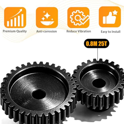 3-Pack Steel Metal 0.8M 5mm Pinion Motor Gear Sets 25T Compatible with HPI Kyosho Losi Axial Tamiya 1/8 1/10 RC Car Monster Truck Buggy, 0.8 Module Gear for Traxxsa Arrma - style: 3Pcs 25T