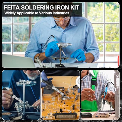 FEITA Electric Soldering Iron Kit with 80W LCD Digital Adjustable Temperature Soldering-iron, 5 Soldering Tips, Rosin Flux, Solder Wires & Stand, Electrical Soldering Kit for Electronics - color: 80w 9in1