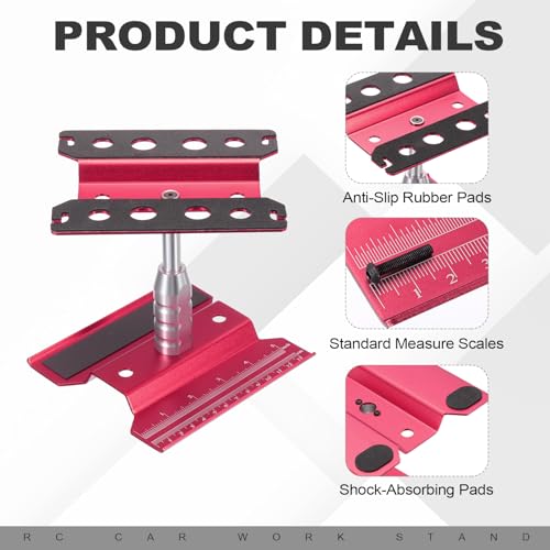 MECCANIXITY 1 Set RC Car Work Stand Lift Lower Aluminum Repair Workstation 360 Degree Rotation with Wine Red Screw Tray and Screw Box for 1/8 1/10 1/16 Scale RC Car Crawler Vehicle (Wine Red) - color: Wine Red