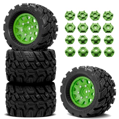 OGRC Wheels and Tires 12mm/14mm Hex RC Truck Tires with Foam Inserts for 1/10 Scale Arrma Granite Axial Losi Redcat Rc4wd RC Monster Truck Buggy (Green) - color: Green