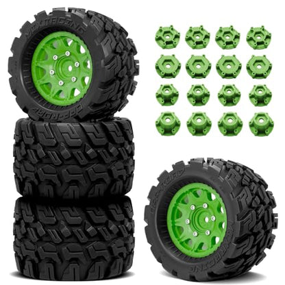 OGRC Wheels and Tires 12mm/14mm Hex RC Truck Tires with Foam Inserts for 1/10 Scale Arrma Granite Axial Losi Redcat Rc4wd RC Monster Truck Buggy (Green) - color: Green