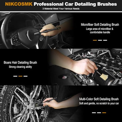 10PCS Car Cleaning Kit, Car Detailing Kit Interior Cleaner, Long Bristle Horse Hair Leather Cleaning Brush, Car Detailing Brushes, Microfiber Cloth & Applicator, Car Cleaning Supplies for Interior