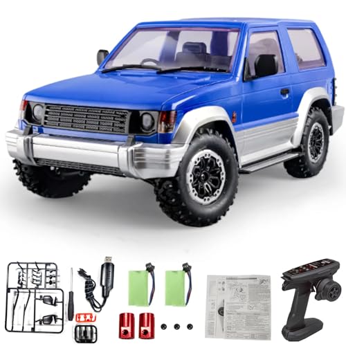 Remote Control Car, 2.4Ghz 1:14 Scale 4WD Off Road Rock Crawler Vehicle with LDE Headlights, All Terrain 4-Channel Off-Road Remote Control Jeep Vehicle RTR Gift for Adults Teen - color: Blue, size: 2 Battery