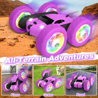 Remote Control Car, Outdoor Toys RC Cars for Kids Ages 6-12, 4WD Double Sided Stunt Vehicle with Upgraded USB-C Modular Batteries, 5 6 7 8 9 10+ Year Old Boy Birthday Purple - color: Purple