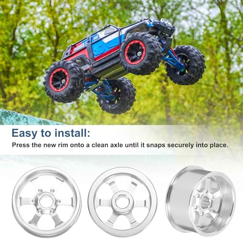 MECCANIXITY 4Pcs RC Car Wheel Rims, 20.5mm Dia 5-Spoke Silver Aluminum Alloy Wheel Rims Hex Hub for HSP RC Drift On-road Racing Touring Car - color: Silver