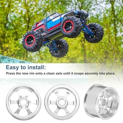 MECCANIXITY 4Pcs RC Car Wheel Rims, 20.5mm Dia 5-Spoke Silver Aluminum Alloy Wheel Rims Hex Hub for HSP RC Drift On-road Racing Touring Car - color: Silver