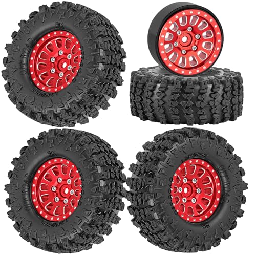 Rc 1.3 Beadlock Wheel Tires/Wheel Rims for 1/24 1/18 SCX24 TRX4M RC Crawler Car,Aluminum 1.3 Beadlock Wheels and Tires,Rc Tires with Foam Inserts,Red(4PCS) - color: Red - (Rc Wheels Tires)