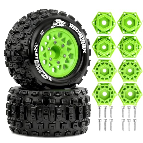 1/10 Scale RC Truck Tires 2.8inch Tire and Wheels with 12mm/14mm Hexes fit Stampede Arrma Big Rock Granite VORTEKS 3S Traxxas Slash, Stampede Rustler, Hoss (Green) - color: Green
