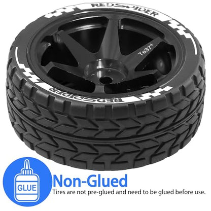 1/10 RC On Road Tires OD 2.55'' and Aluminium Street Wheels 4PCS 12mm Hex Touring Tyres for 1:10 Rally Racing Drift Car Tamiya TT01 TT02 XV01 HPI KYOSHO HSP PTG2 Traxxas TA06 A959 (Black) - color: Black