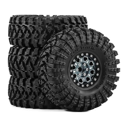 1.9" Beadlock Wheels and Tires 120mm (4.72in) for TRX4 SCX10 1/10 RC Crawler Upgrade Parts (Titanium-2, 4Pcs) - color: Titanium-2