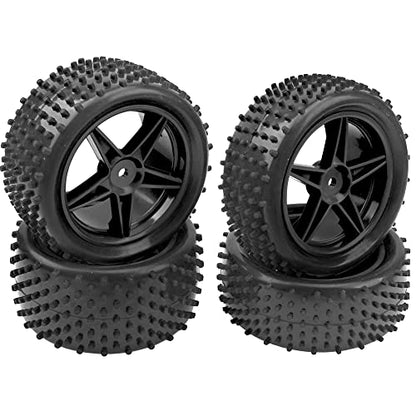 4Pack HIRCQOO OD 88mm/3.46" Front & Rear Rubber Plastic Wheel Rims Tires 12mm Hex Hub Compatible with Redcat Tornado Shockwave HPI HSP ExceedRC Kyosho 1/10 Scale Off Road Buggy (Black) - color: Black