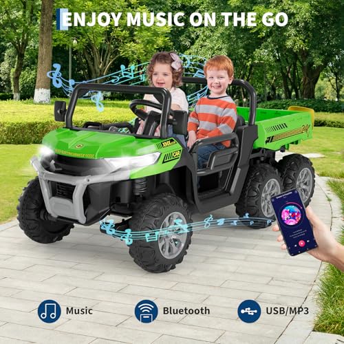 Hetoy 24V 2-Seater Ride On Dump Truck with Parent Remote Control, 4WD 6-Wheel Electric Car for Big Kids, UTV Style Dump Bed & Music Horn, ASTM/CPSIA Certified (Ages 3+) (Green) - color: Green