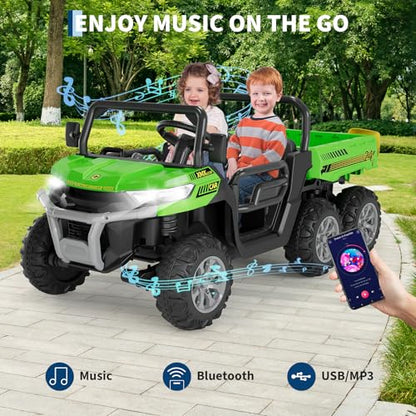 Hetoy 24V 2-Seater Ride On Dump Truck with Parent Remote Control, 4WD 6-Wheel Electric Car for Big Kids, UTV Style Dump Bed & Music Horn, ASTM/CPSIA Certified (Ages 3+) (Green) - color: Green