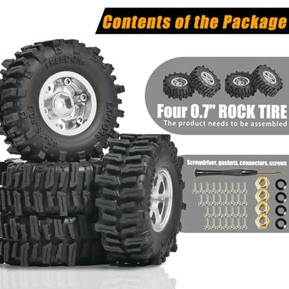 0.7” FS6 Super Soft Rubber Tires & CNC -1mm Offset Aluminum Beadlock Rims, 40×16mm Micro Crawler Wheels Tires Set for Axial SCX30 Redcat Ascent-32 1/30–1/32 RC Crawler, 4PCS Silver - color: Silver