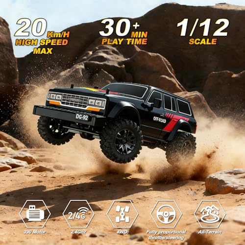 A ALPHA 1/12 Full Proportional Remote Control 4×4 Off Road Truck, Fast RC Car & Monster Truck Toys, High-Speed Model Car, 7.4V Rechargeable Battery All Terrain 4X4 RC Trucks for Adults & Boys Age 14+