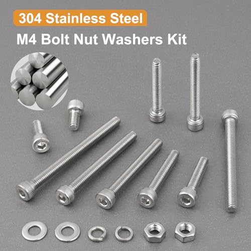 VGBUY 298pcs M4 Screws Assortment, M4 Screws Bolts for 3D Printer DIY, Hex Socket Head Cap Screw Bolts Nuts Washer Kit, 304 Stainless Steel, 25/30/35/40/45/50mm - size: M4x25/30/35/40/45/50mm, style: Socket Head