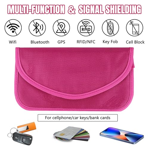 2PCS Faraday Bag for Phones and Car Keys, Keyless Entry RFID Signal Blocking Bag Key Fob Protector, Anti-Theft Faraday Pouch for Cell Phone Privacy Protection, Signal Shielding (Rose Red) - color: Rose Red