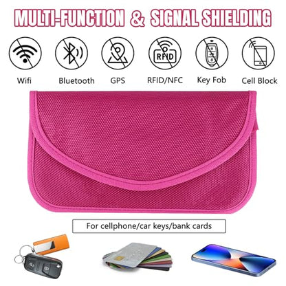 2PCS Faraday Bag for Phones and Car Keys, Keyless Entry RFID Signal Blocking Bag Key Fob Protector, Anti-Theft Faraday Pouch for Cell Phone Privacy Protection, Signal Shielding (Rose Red) - color: Rose Red