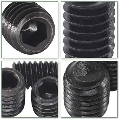 Keadic 376Pcs Internal Hex Drive Cup-Point Screws Assortment Kit, 15 Sizes Alloy Steel Hex Socket Set Cap Point Grub Screws, Socket Head Cap Screws Grub Screws, Black (1/8" to 3/8") - style: 376pcs SAE 10 Sizes Cup Point Set Screw Kit