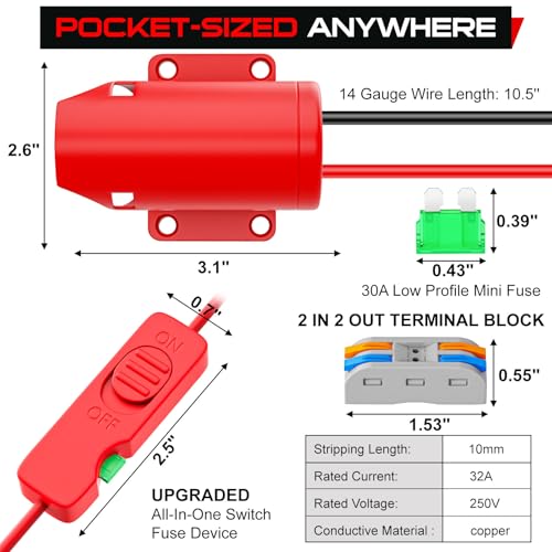 Upgraded Battery Adapter Compatible for Milwaukee 12V Battery | All-in-One Switch & Fuse Design, Power Ride Wheel Adapter Converter Kit for Ride-On Toys, 14 Gauge with Wire Terminals - color: red 12v