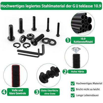 1500PCS Screw Assortment Kit, M2-M6 10.9 Alloy Steel Hex Button Cap Bolts | With Nuts & Flat Washers & Lock Washers & Wrench, Black Zinc Plated High-Tensile, Length 10-20mm, for 3D Printing, DIY, Home - size: M2 M3 M4 M5 M6 1500pcs 2