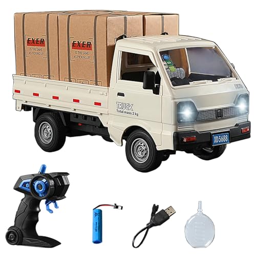 1:16 Scale RC Crawler Kei Truck, RC Transport Pickup Truck with Light Spray - 2.4Ghz Remote Control Car Toys for Teen & Adults - Rear Compartment Transport Goods - color: White, size: 1 battery