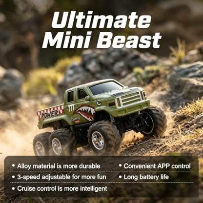 Mini Rc Truck, 1:64 Scale Monster Truck Remote Control Car with Lights, 2.4Ghz Remote Control, Mini Alloy Monster Truck Rc, Speed/Steering Adjustable (Green) - color: Green