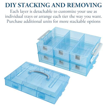 MyGift 11 Inch Sky Blue Transparent Arts and Crafts Sewing Supplies Storage Organizer Case with White Accents, 24 Customizable Compartments, 6 Drawers Removable Dividers - color: Aqua Blue