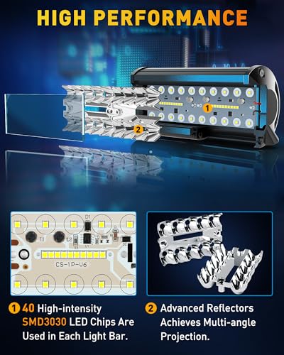 NAOEVO 7 Inch LED Light Bar, 720W 72,000LM LED Off Road/Fog Lights, 6 Pcs | Spot Flood Combo Waterproof LED Tractor Lights, Aluminum LED Work Lights with Bracket for Truck, Tractor, Boat, ATV, UTV - size: 6 Pcs