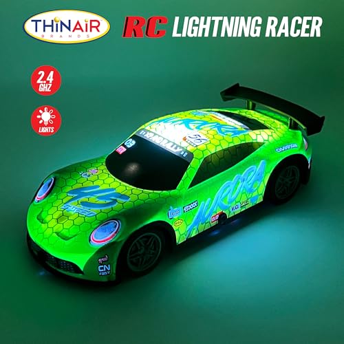 Nature Bound RC Lightning Racer - High-Speed, Light Up Chassis, Radio Controlled Race Car, 1:40 Scale, Blue (Green) - color: Green