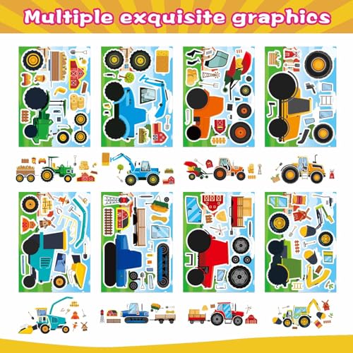Make Your Own Farm Tractor Stickers, Make a Face Sticker, Autumn Stickers | 24 Sheets for Toddlers Kids Party Favors, Kids Farm Themed Birthday Party Favors Supplies Crafts (8 Designs) - style: Farm Tractor