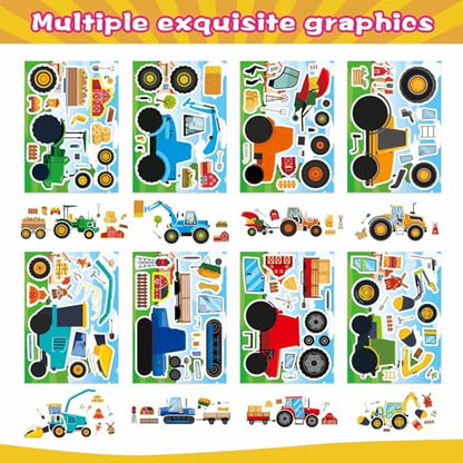 Make Your Own Farm Tractor Stickers, Make a Face Sticker, Autumn Stickers | 24 Sheets for Toddlers Kids Party Favors, Kids Farm Themed Birthday Party Favors Supplies Crafts (8 Designs) - style: Farm Tractor