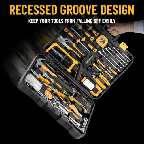 GRENPRO 218PCS Basic Auto Hand Tool Set Household Repair Tool Box Kit | Portable Tool Box, CR-V Steel, Complete Kit, Anti-Drop Slots, Household DIY, Auto Motorcycle, Home Garage For Men & Women - style: Yellow Hand Tool Set 218PC