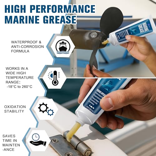 2 Pack 3.38 oz Marine Grease Tube, Premium Marine Grade Grease, Waterproof High Temp (0°F - 500°F) Bearing Lube for Propeller Shafts, Rudder Bearings, Trailers & Boat Maintenance