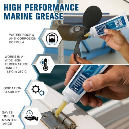 2 Pack 3.38 oz Marine Grease Tube, Premium Marine Grade Grease, Waterproof High Temp (0°F - 500°F) Bearing Lube for Propeller Shafts, Rudder Bearings, Trailers & Boat Maintenance