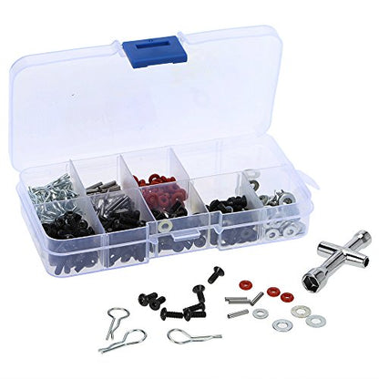 Aoresac 270Pc Machine Screws Set, Metal Material Fasteners Kit with Handy Reusable Plastic Container, Various Sizes Wrench for 1/10 HSP RC Car Tool