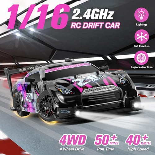 RC Drift Car, 1:16 Scale Drifting RC Cars 2.4GHz 4WD 40km/h | RC Race Car, High-Speed Remote Control Drift Car Vehicle, Racing Sport Toy Gift for Boys Girls Kids(Purple) - color: Purple