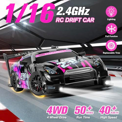 RC Drift Car, 1:16 Scale Drifting RC Cars 2.4GHz 4WD 40km/h | RC Race Car, High-Speed Remote Control Drift Car Vehicle, Racing Sport Toy Gift for Boys Girls Kids(Purple) - color: Purple