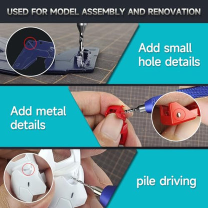 stedi Manual Pin Vise Hand Drill, Premium Hobby Model Making Tools | Ultra-Precision Dual Bearing Hand Drill for Gundam, Miniature Military Model, 3D Resin Parts, Blue - color: Blue Handle (Handle Only)