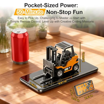 mini RC Forklift Toy Remote Control Crane 2 in 1 Construction Truck | 1:64 Die-cast alloy forklift model with remote/APP controls. STEAM building kit rechargeable power about 1 hour of playtime - style: mini Forklift