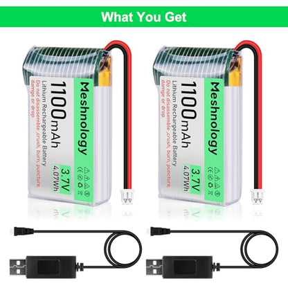 2PCS 3.7V 1100mAh Li Battery with USB Charger Cable 102540 1S LiPo Battery with Protection Board Insulated Rubber Tape and Micro JST 1.25 Plug for Arduino ESP32 Module Board Drone RC Car