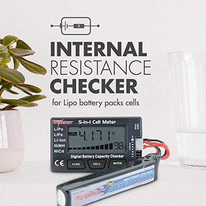 Tenergy 5-in-1 Battery Meter, Intelligent Cell Meter Digital Battery Checker/Balancer for LiPo / LiFePO4 / Li-ion/NiCd/NiMH Battery Packs