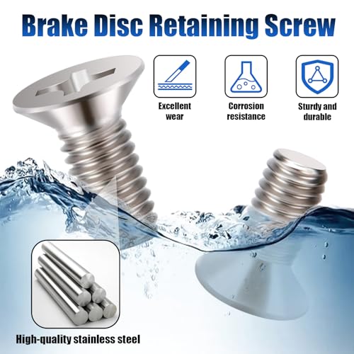 8 PCS Stainless Steel Brake Disc Rotor Screws, Disc Brake Fixing Screw | Brake Disc Rotor Screws for Front and Rear, 93600-06014-0H, Compatible with Honda, Acura, Hyundai and Kia Models